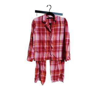 Victorias Secret Plaid Cotton Pajama Set Red & Pink Size M